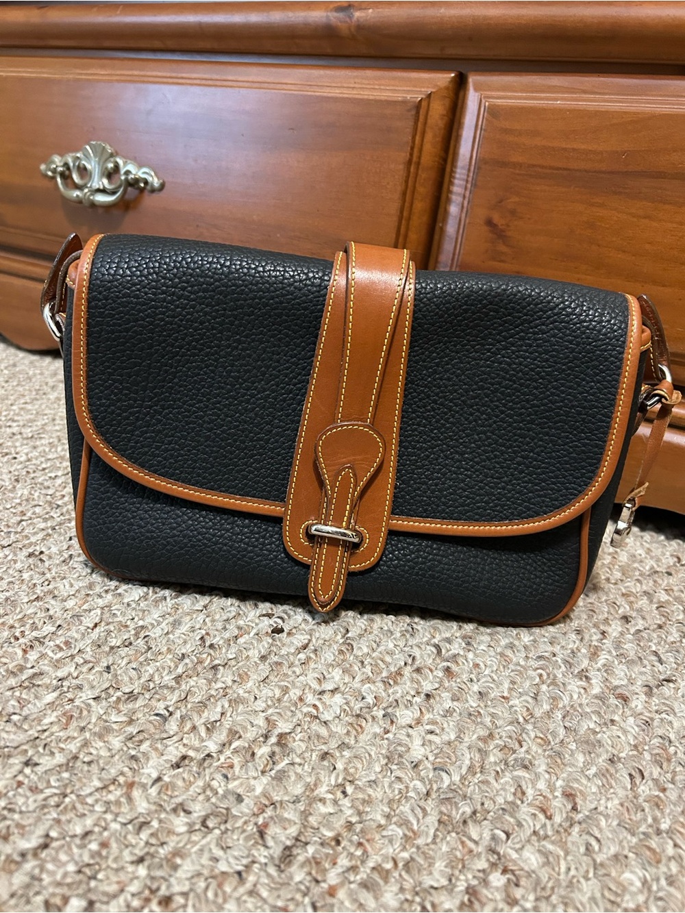 Classic Pebbled Leather Crossbody Bag in Black and Brown